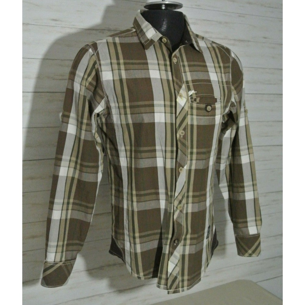 A. Tiziano Men Long Sleeve Button Down MEDIUM Slim Fit Plaid Men's Shirt